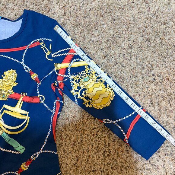 J McLaughlin Catalina Cloth Blue Equestrian Lion Rope Signature 3/4 Sleeve Tee - Picture 13 of 13